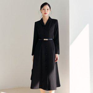 [시크라인] 다메드 숄카라 벨트 플레어 원피스