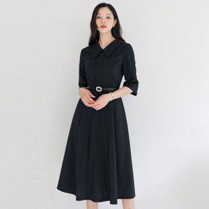 [시크라인] 아센 큐빅장식벨트 플레어 원피스