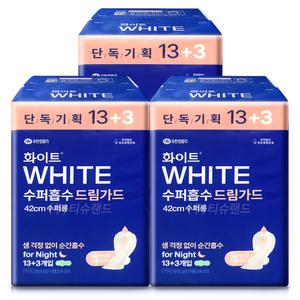 화이트 수퍼흡수 드림가드 수퍼롱 오버나이트 16매(13+3)x3팩 (총48개)