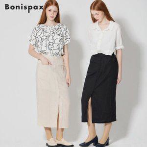 보니스팍스 린넨 100 뒷밴딩 앞트임 롱스커트
