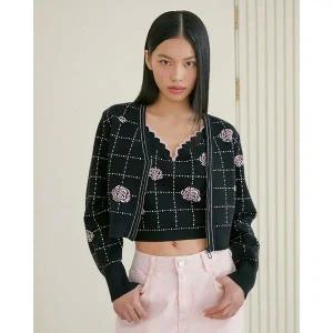 [에고이스트](강남점)플라워 체크 자카드 집업 가디건(ER1KG160)