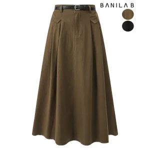 [바닐라비]여성 코튼 벨티드 롱 플레어 스커트