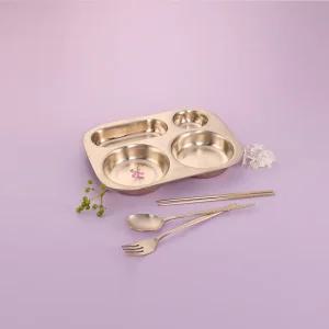 화담 방짜 유기 캠핑 급식 다이어트 유아용 4구 식판