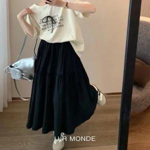 [유아몽드]여름 롱 스커트 밴딩 캉캉 화이트 블랙 포켓 빅사이즈