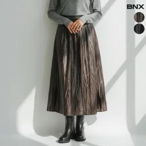 여성 페이크 레더 주름 스커트