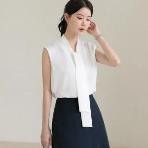 XL까지) 카딘 타이넥 민소매 블라우스 이너 나시 여름 하객룩 오피스룩 데이트 모임 미시 빅사이즈