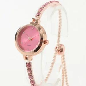 한주몰 큐빅 슬라이드 손목밴드 아날로그 팔찌 손목시계 (핑크) DP73138