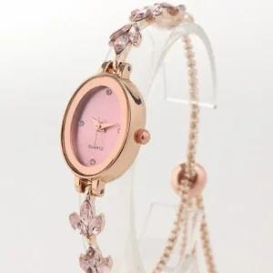 한주몰 큐빅 슬라이드 매듭 손목밴드 아날로그 팔찌 손목시계 (핑크) DP73128