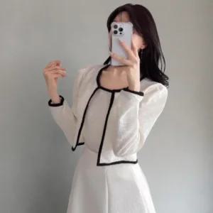 여성 클래식 트위드 민소매 크롭 가디건 세트