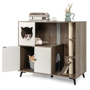 탱쿨라 고양이 쓰레기통 인클로저 콘도가 있는 in 확대 숨겨진 가구 긁는 기둥 3개 금속 지지대 5개 화장실 실내 고양이를 위한 다층