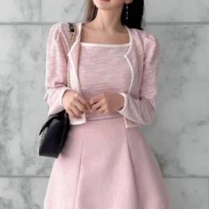 [신세계라이브쇼핑][옷자락] 여성 클래식 트위드 민소매 크롭 가디건 세트