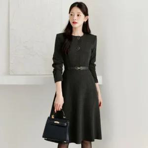 [시크라인] 리엘스데 버튼장식 플레어 원피스