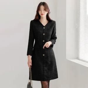 [시크라인] 파넬트 브이넥 펄믹스 트위드 원피스