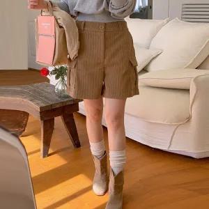 여성 뒷밴딩 골덴 카고 반바지 코듀로이 팬츠 -WPN0651- 가을 겨울