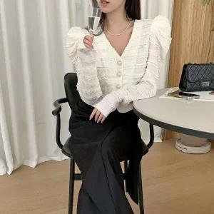 [신세계라이브쇼핑][옷자락] 여성 금버튼 프릴 트위드 퍼프 가디건