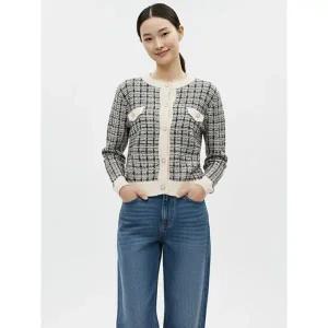 [하프클럽/샵앤]여성 라운드 진주단추 오픈 트위드 니트 가디건 JVL-WCD-20842-