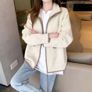 패턴 은창)엣지 추천 배색 집업 니트 가디건 짚업 봄