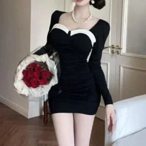 [하프클럽/]여성용 하트넥 셔링 투톤 미니파티드레스