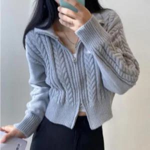 [아우트]투웨이지퍼 풀집업 니트 숏가디건