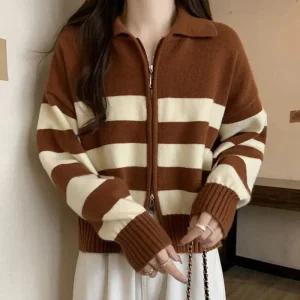 [아우트]큰스트라이트 패턴 집업 가디건 봄자켓