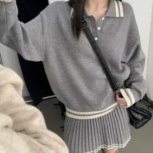 [아우트]여성트윈룩 배색 카라 플리츠 스커트 세트