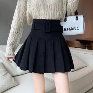 [아우트]캐주얼룩 골덴 플리츠 스커트 허리벨트