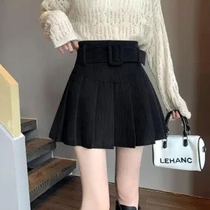 [아우트]벨트 페미닌룩 플리츠 스커트 골덴 치마