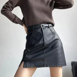 [아우트]소재 안감 스트일리시 벨트 플리츠 스커트