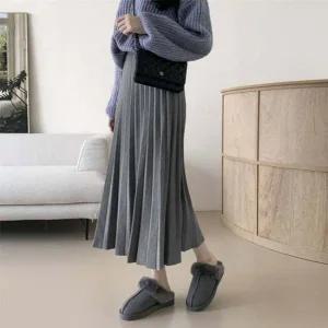 F007025_플리츠 주름 롱니트 스커트 A라인