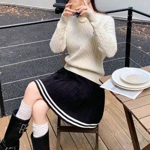 F007362_(골프)컬러배색 플리츠주름 니트 미니스커트