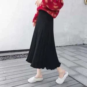 땡처리특가 방한 블랙 스타일 니트 플레어스커트