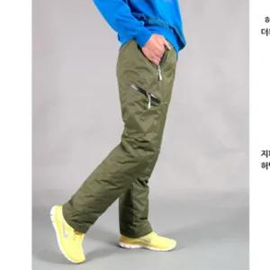 국산 겨울 남성 오리털 방한 방수 바지 캠핑 낚시 작업용 기모 패딩 팬츠