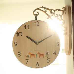 우드 스타일 인테리어 큐트 양면 벽 시계 무소음 집들이선물