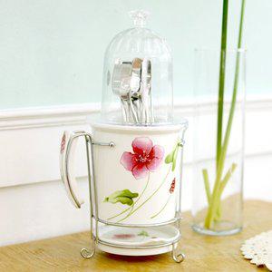 [베스트데코]플라워 뚜껑 수저통 수저함 꽂이 대용량 수저꽂이