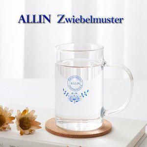 [쯔비벨무스터]ALLIN 알린 쯔비벨블루 북유럽풍 내열유리 손잡이머그잔 270ML (알린코르크컵받침1P증정)