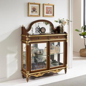 밀리엄 유리장 거실장식장 엔틱골드 마호가니원목 양주장 진열장 1050mm