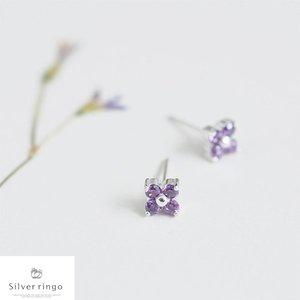 [실버링고]실버925 2월탄생석 꽃모양귀걸이 퍼플플뢰르E