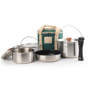 포트쿡 국산 통3중 스텐 캠핑 코펠 세트 7P 4인용 5인용 경량 냄비 분리형 손잡이