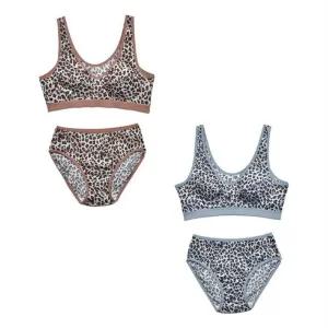 ONM 인견 호피 스타일 A컵 스포츠브라 팬티 세트 브라런닝