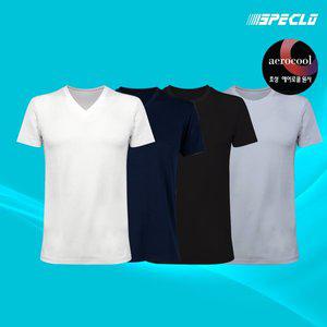 [스페클로]기능성 에어로쿨 남녀공용 무지 U/V넥 반팔티 4종세트