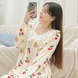 [디작소]여성 홈웨어 앵두 레이스 투피스 잠옷 세트