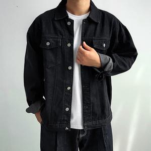 리얼타임 LJ_2625 남자 오버핏 흑청자켓 트러커 워크자켓 루즈핏 블랙데님 남성 청 봄 가을