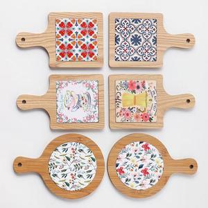 북유럽 스타일 나무 손잡이 도자기 냄비받침