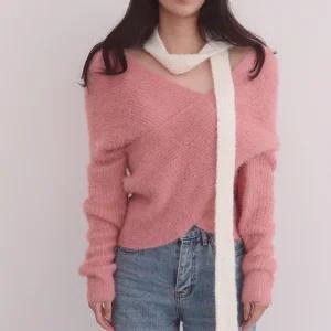 [더노블][4colors] 간절기 심플 스카프 니트 타이 겨울목도리 울터치 롱 모노 슬림 머플러