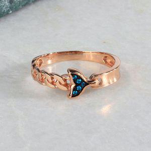 18K 블루 고래 꼬리 반지 청 큐빅 체인 볼드 데일리 행운 여자 친구 생일 선물