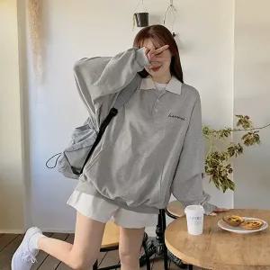 핫핑 모니즈 오버핏 카라배색 레터링맨투맨