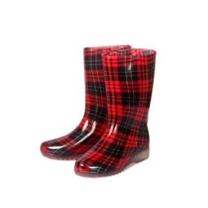 보생 투명 여자 장화 (체크적색) 위생 작업용 식당 주방화 레인부츠 미끄럼방지 방수
