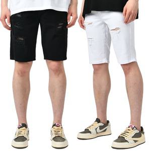 남자 여름 데미지 면 반바지 팬츠 블랙 화이트 2컬러 052