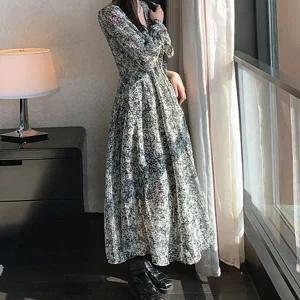 [하프클럽/블랙린드]래쉬 플라워 쉬폰 롱 원피스 휴양지 여름 B24AOP079