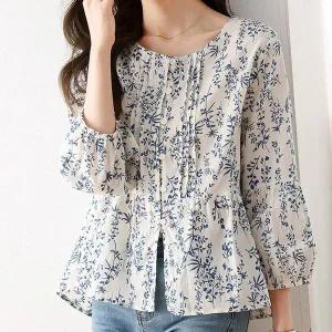 [하프클럽/]플뢰르 9부 코튼 블라우스 blk001412